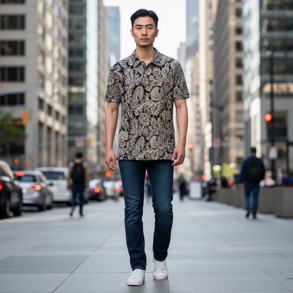 Polo By Ralph Lauren Black & Beige Paisley Mens Short Sleeve Button-Up Shirt